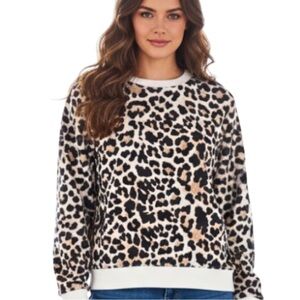NO BOUNDARIES Pullover Top Leopard Print Beige White Long Sleeves Juniors SZ 3/5